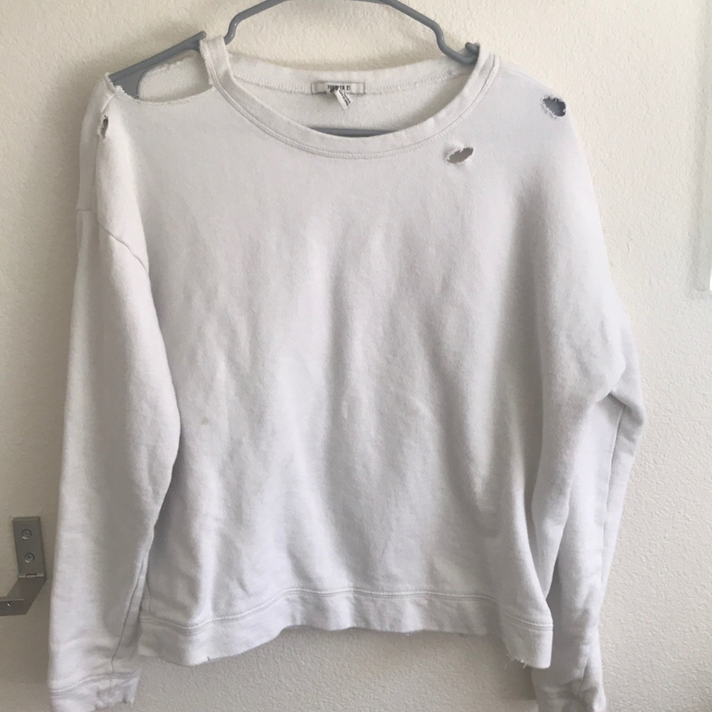 Distressed White Cropped Sweater